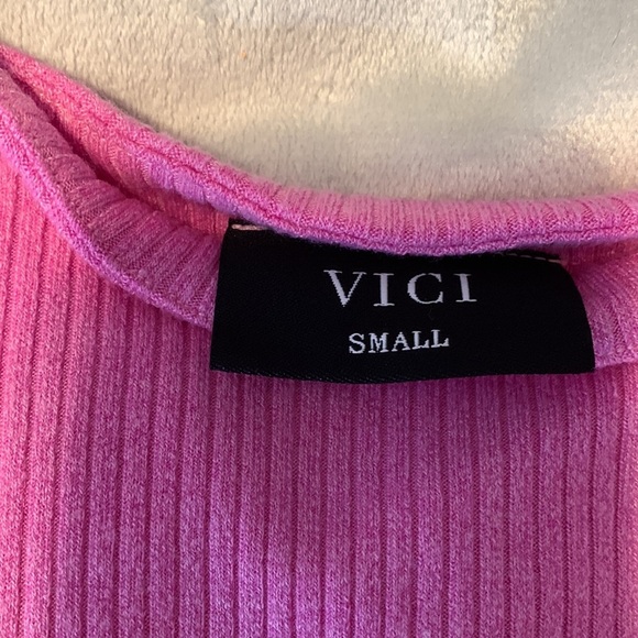 Vici Luna pink ribbed Spaghetti strap Maxi Dress side slit fitted small made USA - Picture 5 of 7